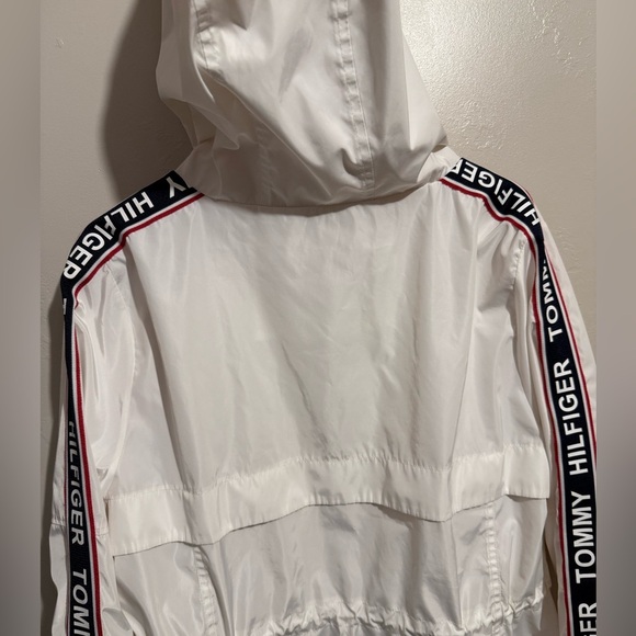 Tommy Hilfiger Long Windbreaker Logo Jacket Women's Size Large White, Red & Blue - Picture 15 of 16